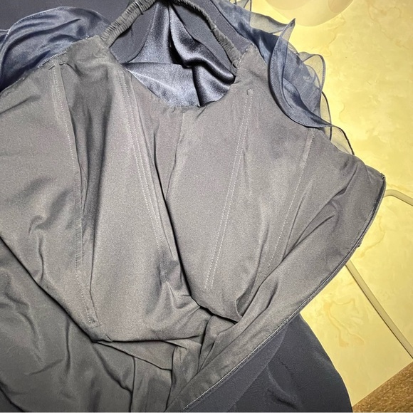 Alexander by Daymor Navy Blue Ruffled Off The Shoulder Sheath Dress 1257 Size 16 - Picture 15 of 16